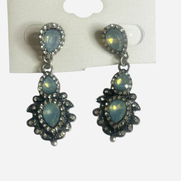 Natasha Drop Earrings Dangle Rhinestones Chandlier Silver Tone Teardrop NEW - Picture 7 of 9